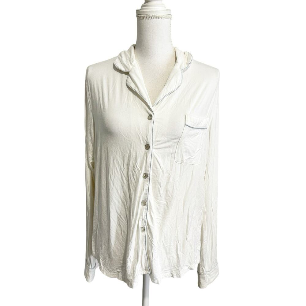 Cozy Earth Womens Long Sleeve Pajama Top Size Medium Bamboo Stretch‎ Ivory
